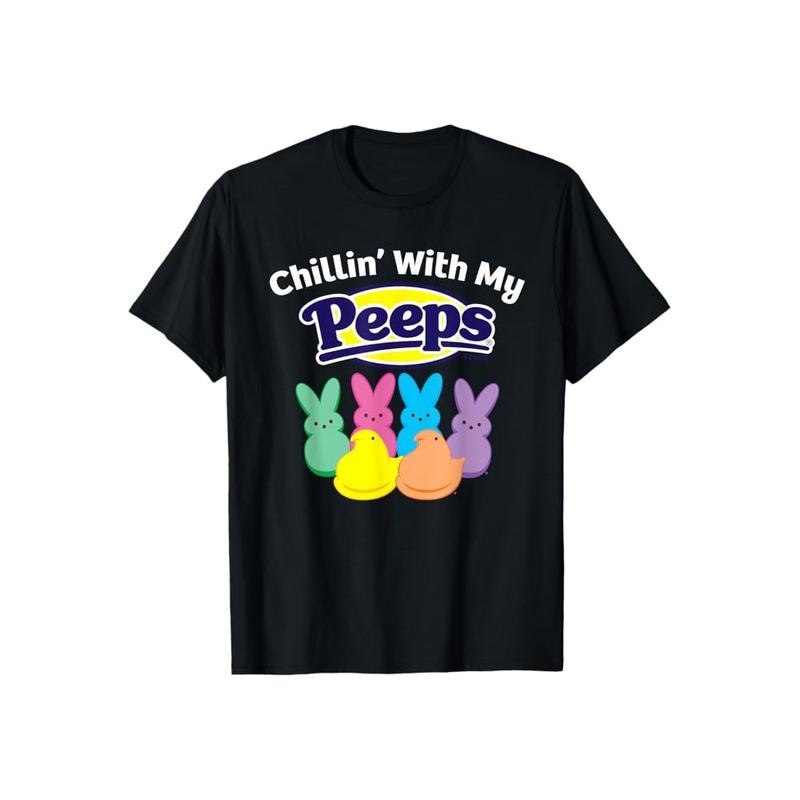 Chillin with My Peeps Easter Shirt Pure Cotton Casual Street Style Crew Neck Short Sleeve T-Shirt Tops Trendy For Women For Men