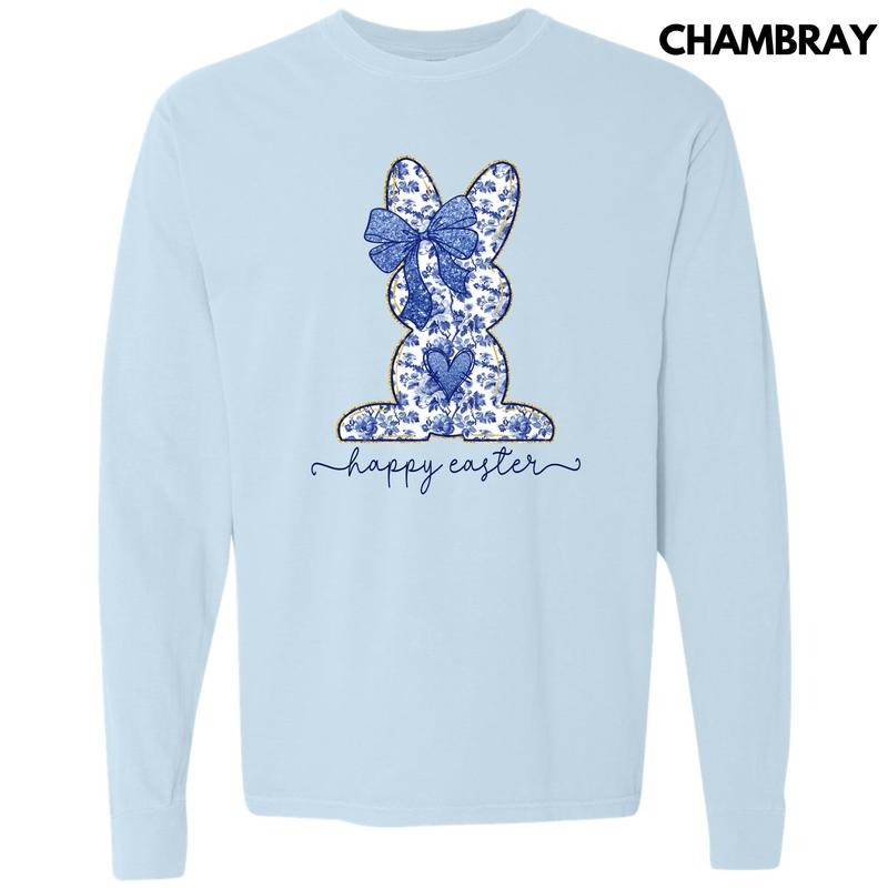 Chinoiserie Happy Easter Long Sleeve Comfort Colors T-Shirt 'NLB' Hoodie, Sweatshirt | DripVista.com