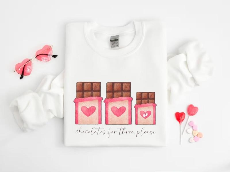 Chocolate For Three Please Sweatshirt, Valentines Pregnancy Announcement Shirt, Baby Reveal Sweater, Valentine's Day Pregnant Shirt