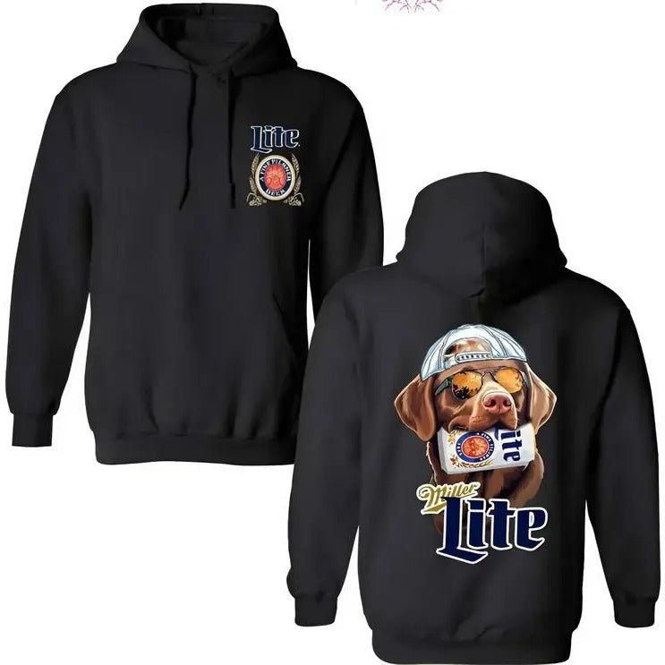 Chocolate Labrador Miler Lite Hunting Dog Hoodie, Miler Lite Beer Hoodie, Full Colors, For Men, For Women