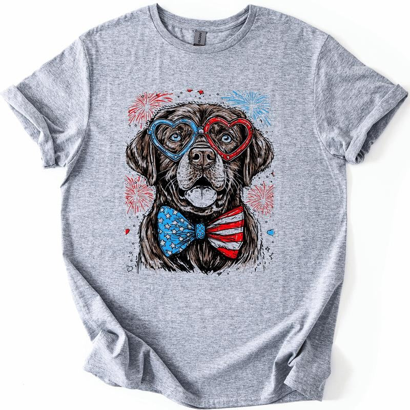 Chocolate Labrador, Lab Patriotic Dog, USA, America, Pet Lover, 4th of July, Soft Style T-Shirt, Soft Style Tee, Women's...