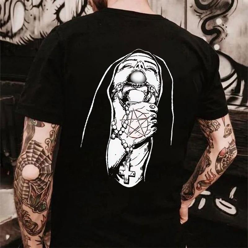 Chokehold Nun Religious Pattern Casual Black Print T-shirt -  Sweatshirt