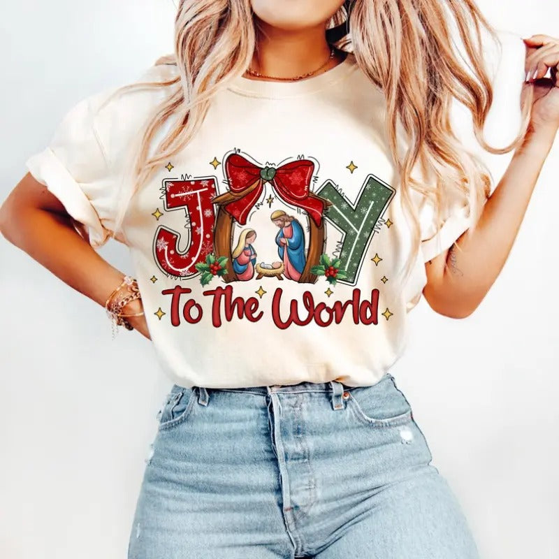 Christian Christmas Shirt, Joy To The World Sweatshirt, Coquette Jesus Christmas Tee, Baby Jesus, Bible Verse, Oh Holy...