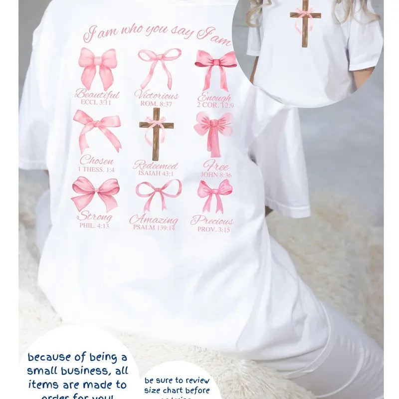 Christian Coquette Bows 2 Sides T-Shirt, Bible Verse Sweatshirt Aesthetic Christian Tee Coquette Ballet Core Christian...