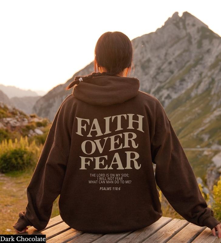 Christian Hoodie - Black Cotton T43 with "FAITH OVER FEAR" and Bible Verse - Casual Trendy Sweater for Men T-Shirts,...