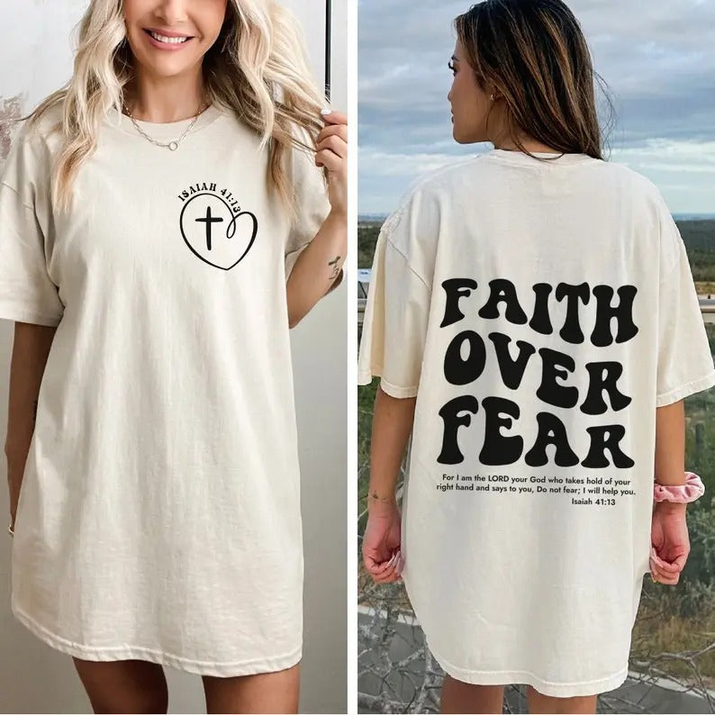 Christian Hoodie | Faith Over Fear Hoodie | Religious Hooded Sweatshirt | Bible Verse Sweater | Back Print Hoodie |...