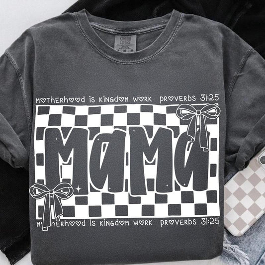 Christian Mom Shirt, Retro Checkered Mama Shirt, Motherhood Is Kingdom Work Shirt, Christian Mothers Day Shirt, Mama Shirt Design, Christian Shirt