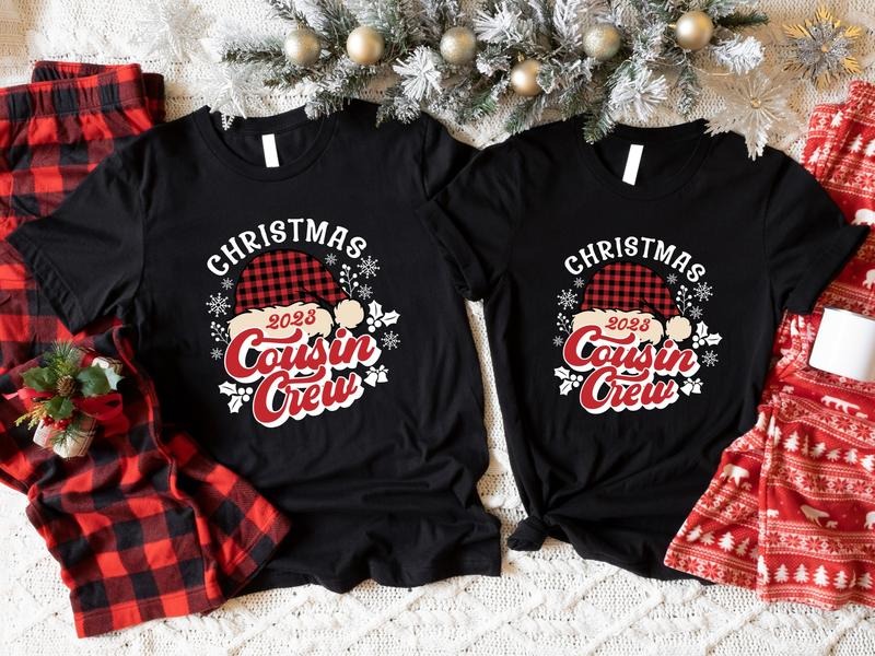 Christmas 2023 Shirt, Cousin Crew Christmas T-Shirt, Matching Family Xmas Party Tee, Santa Hat Christmas Short Sleeve, Gift For Cousins.