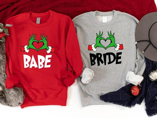 Christmas Bachelorette Party Sweatshirt, Bride And Babe Christmas Hoodie, Xmas Bridal Party Sweater, Matching Bridesmaid, Engagement Sweater, Bride To Be Gift.