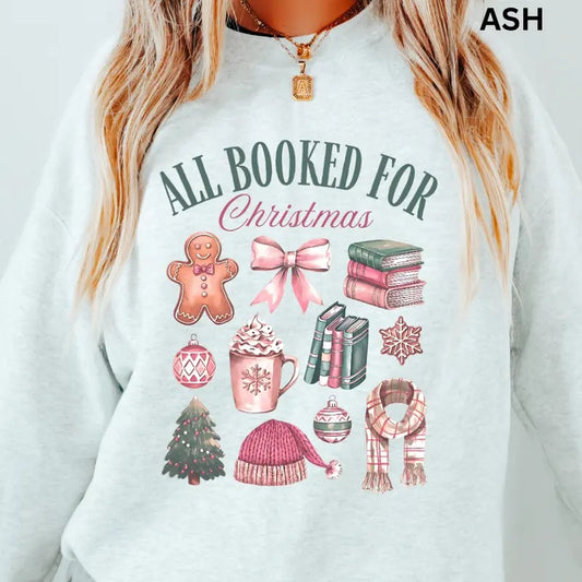 Christmas Book Doodles, booked christmas Winter Graphic Sweatshirt Casual Cotton Polyester Oversized sweatshirt - Comfort Crewneck Menswear Womenswear