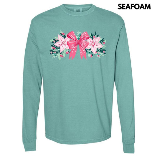 Christmas Bow Garland Long Sleeve Comfort Colors T-Shirt 'NLB'