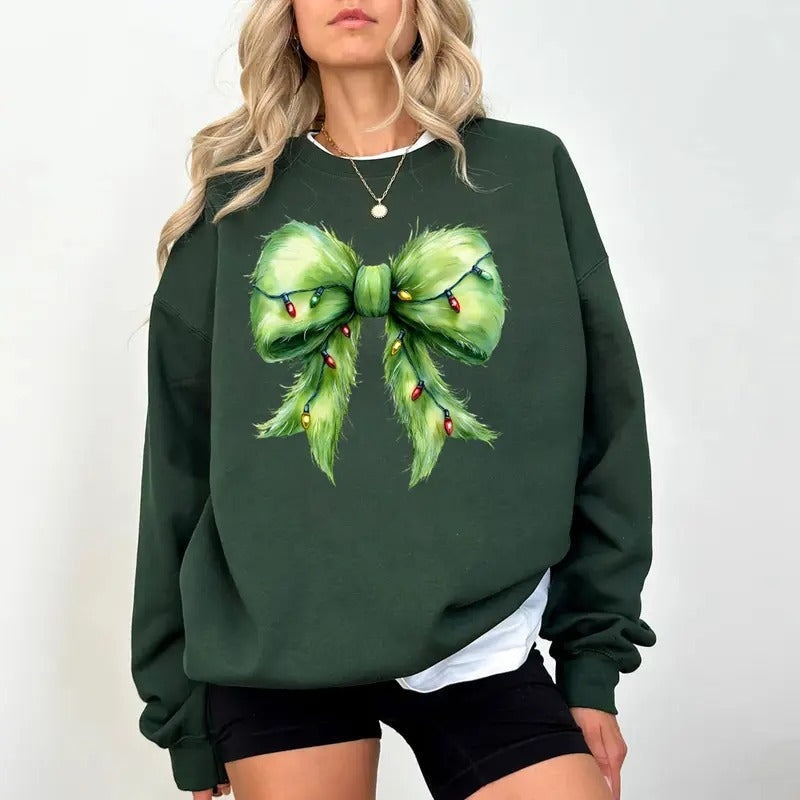 Christmas Bow Sweatshirt, Xmas Coquette Bow Shirt, Christmas Sweatshirt, Retro Merry Christmas Shirt, Christmas Sweatshirt For Women Womenswear Hoodie
