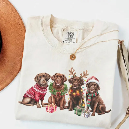 Christmas Brown Labrador Dog  Comfort Colors Shirt, Xmas Chocolate Lab Shirt, Dog Mom tee, Dog Lover Gift, Funny Holiday Shirt, Cozy Crewneck