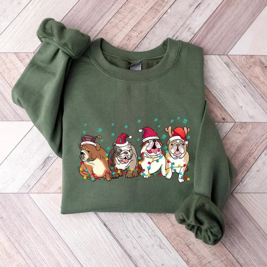 Christmas Bulldog Sweatshirt, Christmas Dog Shirt, Bulldog Tees, Dog Christmas Shirt, Bulldog Lover Tees, Dog Mom Shirt
