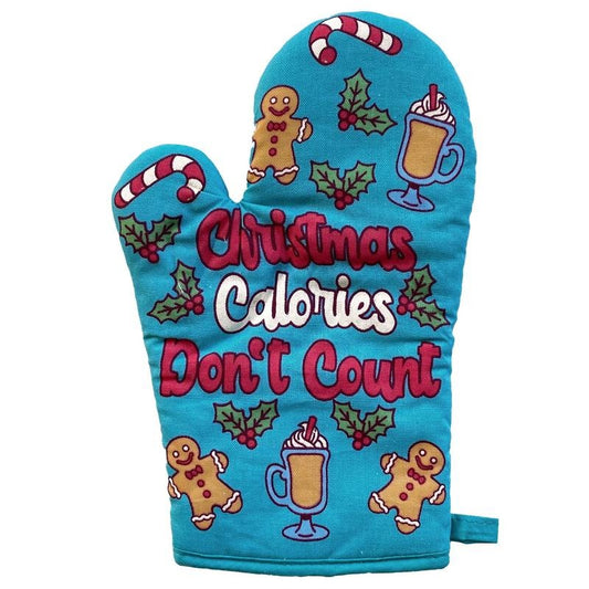 Christmas Calories Don't Count Oven Mitt Funny Holiday Baking Gingerbread Kitchen Glove Funny Graphic Kitchenwear Christmas  Funny Food  Novelty Cookware Blue