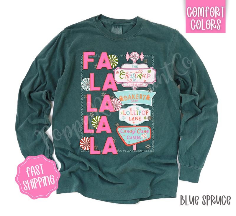 Christmas Candy Shop Comfort Colors Long Sleeve T-Shirt, Cute Women's Holiday Tee