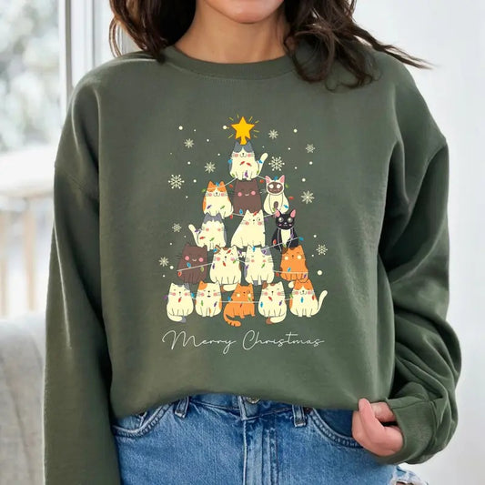 Christmas Cat Tree Sweatshirt, Christmas Cats Sweatshirt, Meow Christmas Sweatshirt,Cat Lover Gift,Holiday Sweatshirt,Cute Christmas Sweater