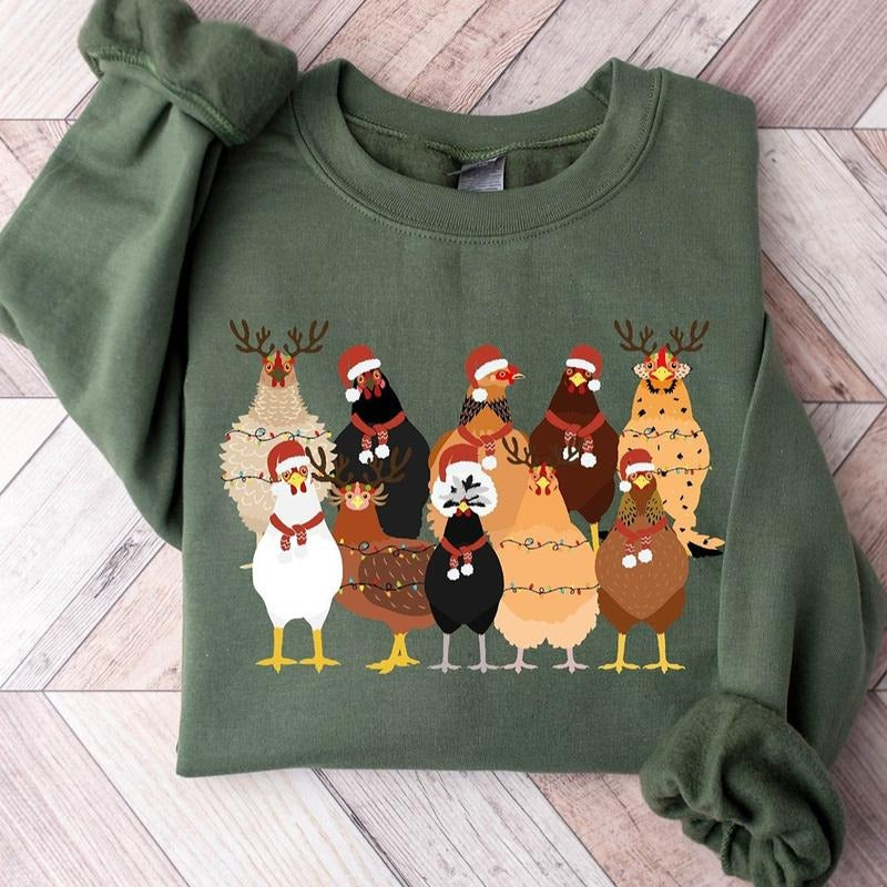 Christmas Chickens Crewneck Sweatshirt, Hoodie, T-shirt | DripVista.com