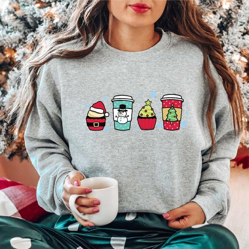 Christmas Coffee Sweatshirt, Snowman Latte Coffee Sweater, Unisex Coffee Lover Gift Hoodie, Xmas Party Long Sleeve, Holiday Sweater For Woman.