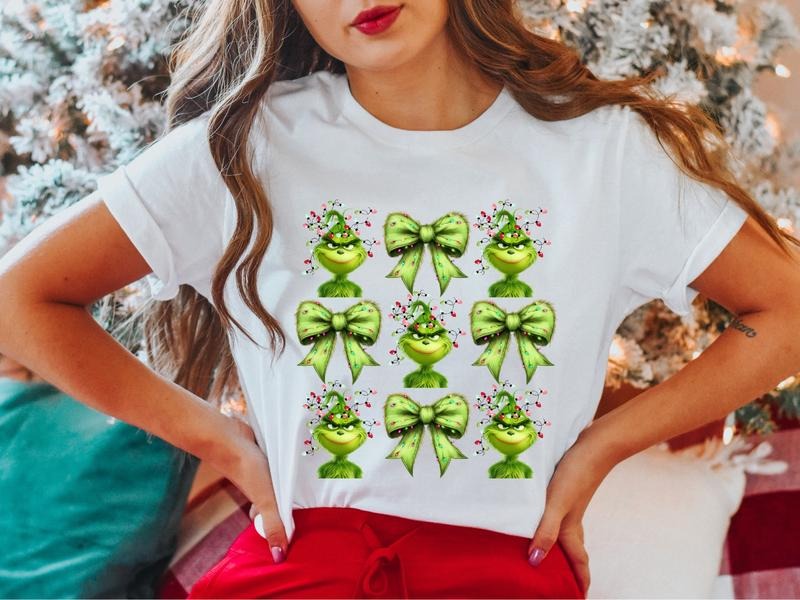 Christmas Coquette Bow T-Shirt, Christmas Party Shirt, Christmas Gifts Tee, Xmas Coquette Tee, Christmas Holiday Shot Sleeve, Christmas Vacay.