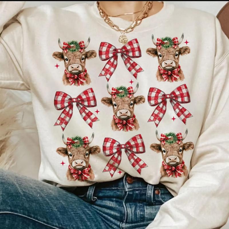 Christmas Coquette Highland Cow Sweatshirt, Western Cow Xmas Tee Shirt, Christmas Gift For Farmer Hoodie | DripVista.com
