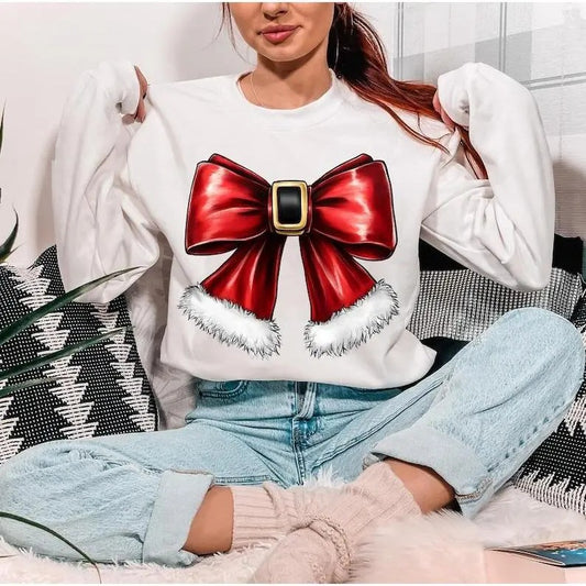 Christmas Coquette bow Sweatshirt, Hoodie, T - Shirt, Christmas santa bow Shirt, Christmas Sublimation T Shirt Designs, Christmas gift