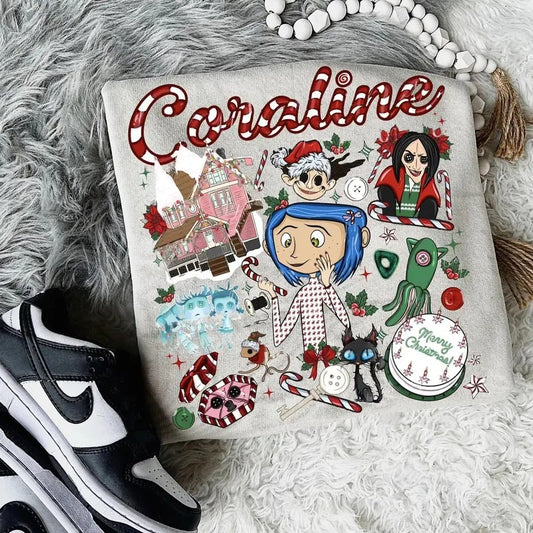 Christmas Coraline Tshirt, Dreaming of Coraline Sweatshirt, Famous Horror Movie Tshirt,  Halloween Crewneck Gift Ffor Girlfriends, Coraline Sweatshirt