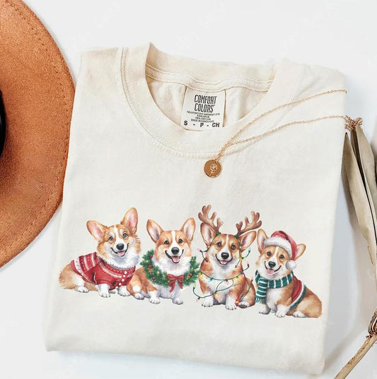 Christmas Corgi Dog Comfort Colors Shirt, Xmas Dog Owner TShirt, Corgi Mom Shirt, Dog Lover Gift Funny Holiday Cozy Winter crewneck