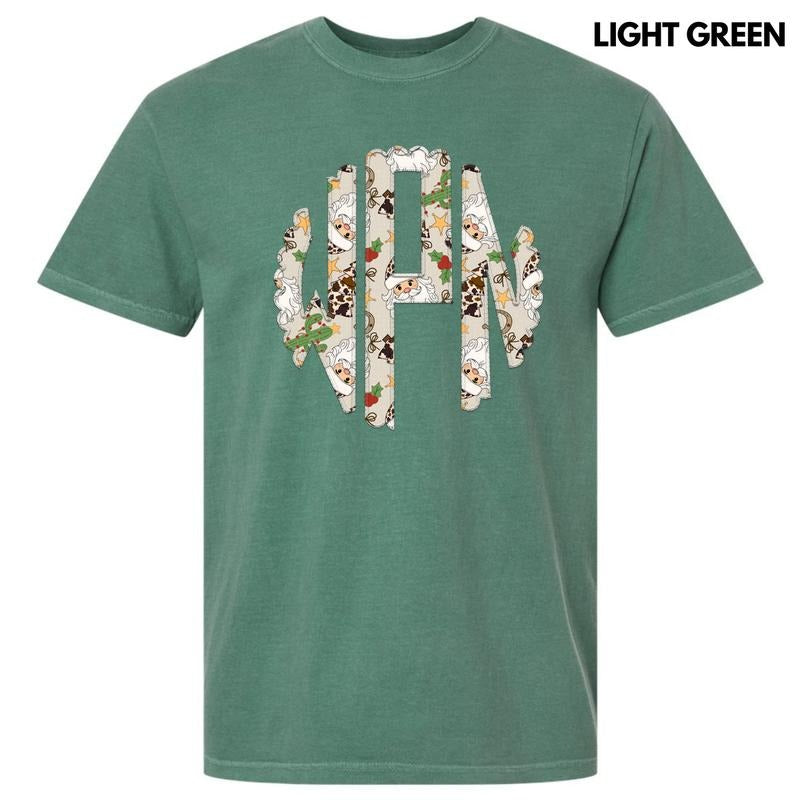 Christmas Cow Print Monogram Comfort Colors T-Shirt 'NLB' Hoodie, Sweatshirt | DripVista.com
