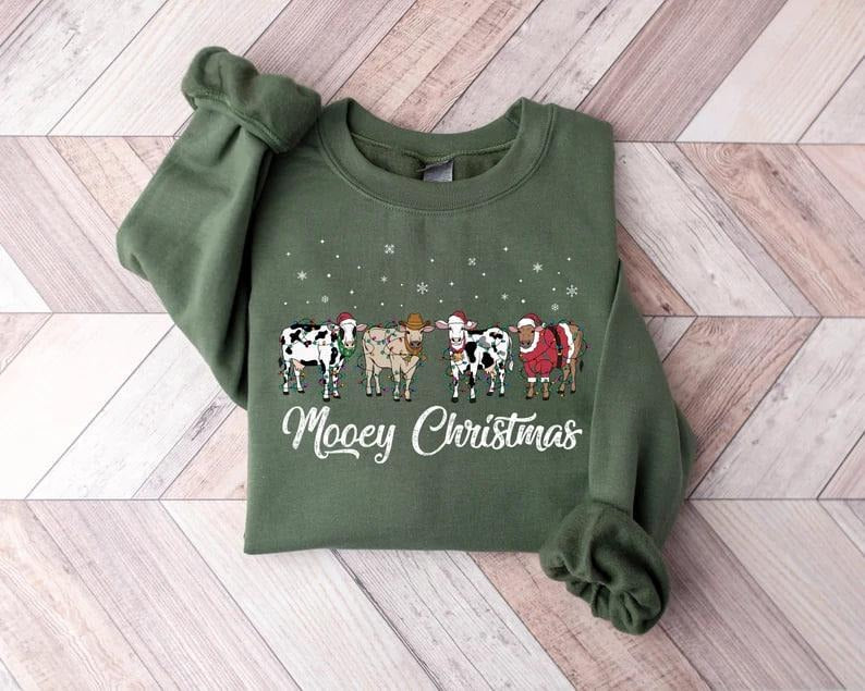 Christmas Cow Sweatshirt, Cow Lover Gift, Funny Christmas Shirt, Holiday Sweater, Farm Christmas Shirt, Womens Cow Shirt,...