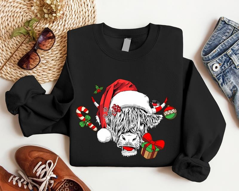 Christmas Cow Sweatshirt, Cow Lover Winter Holiday Gift Sweater, Farm Animal Lover Christmas, Farmer Gift Hoodie, Heifers Sweatshirt.