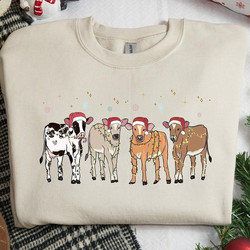Christmas Cows Crewneck Sweatshirt, Hoodie, T-shirt | DripVista.com