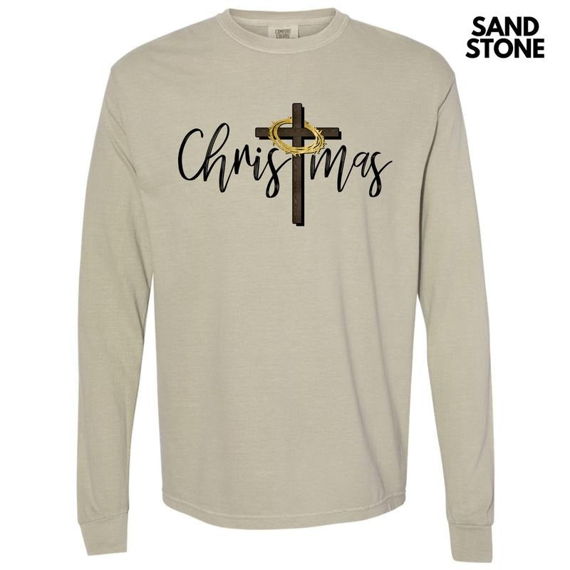 Christmas Cross Long Sleeve Comfort Colors T-Shirt 'NLB' Hoodie, Sweatshirt | DripVista.com