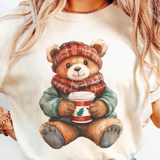 Christmas Cuddle Bear ~ Unisex Apparel Relaxed Fit Printed In The USA Clothing Womenswear Casual and Comfortable Cotton Crewneck