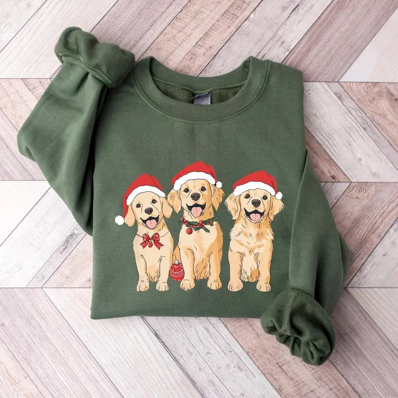 Christmas Cute Dogs Golden Retriever Sweatshirt, Golden Dogs Christmas T-Shirt, Vintage Christmas Shirt, Christmas Gifts, Christmas Dog Tees