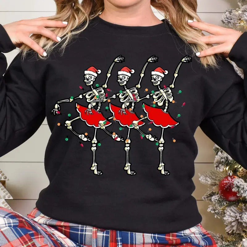 Christmas Dancing Skeleton Sweatshirt, Skeleton Christmas Shirt, Christmas Crewneck, Holiday Sweater, New Year Shirt, Xmas Lights Shirt
