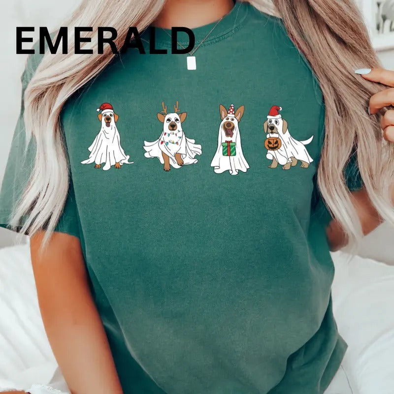 Christmas Dog Graphic tee, Ghost dog Christmas shirt, Comfort Colors, Christmas Gifts, Womenswear, Printed
