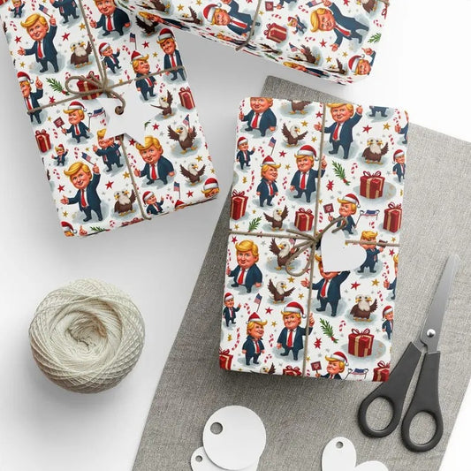 Christmas Election Humor Wrapping Papers, Funny Trump Holiday Gift Wrap, USA Election Theme, Red White Blue Xmas Gift Wrap, Political