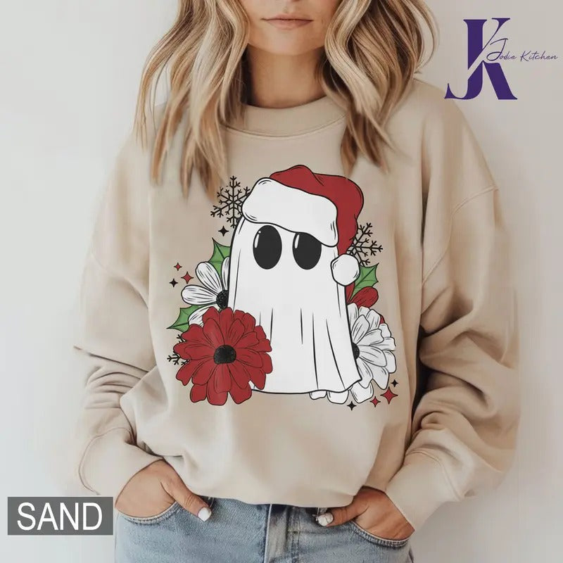 Christmas Floral Ghost Shirt, Christmas Season Sweatshirt, Cute Christmas Sweater, Winter Shirts, Winter Season Shirt