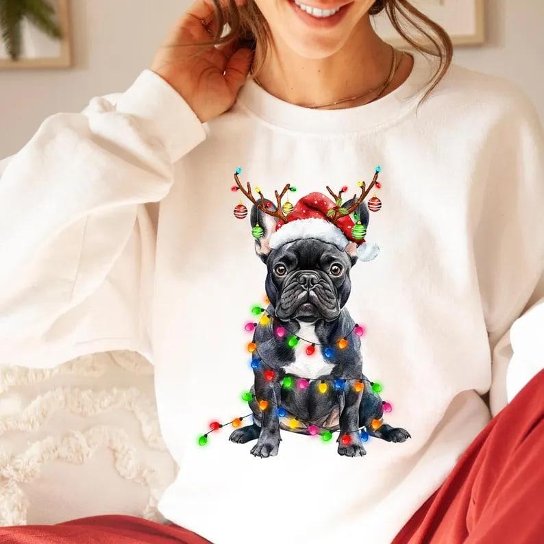 Christmas French Bulldog Sweatshirt, French Bulldog Shirt Christmas Dog Shirt Gift For Dog Lover Hoodie | DripVista.com