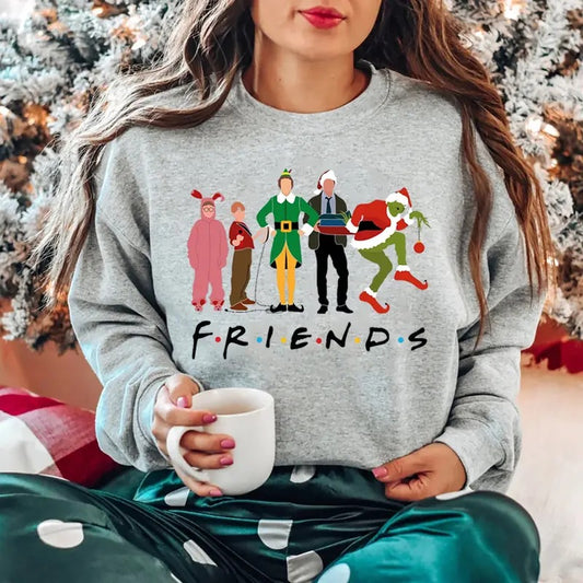 Christmas Friends Sweatshirt, Christmas Movie Characters Sweater, Christmas Movie Watching Tee Shirt, Holiday Christmas Tee Shirt, Christmas Gift