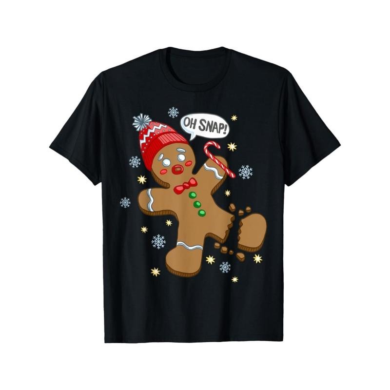 Christmas Gingerbread Man Printed Boys Round Neck Short Sleeve T-Shirt made in usa Hoodie, Sweatshirt | DripVista.com