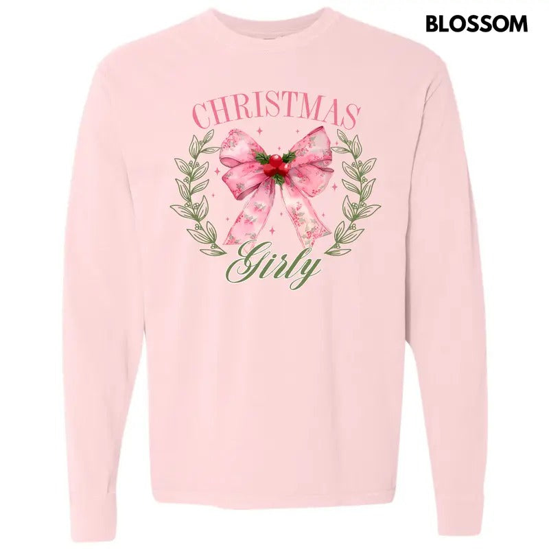 Christmas Girly Coquette Long Sleeve Comfort Colors T-Shirt 'NLB'