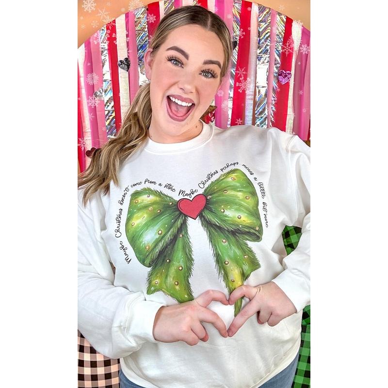 Christmas Green Bow Graphic Sweatshirt T-Shirts, Hoodie | DripVista.com