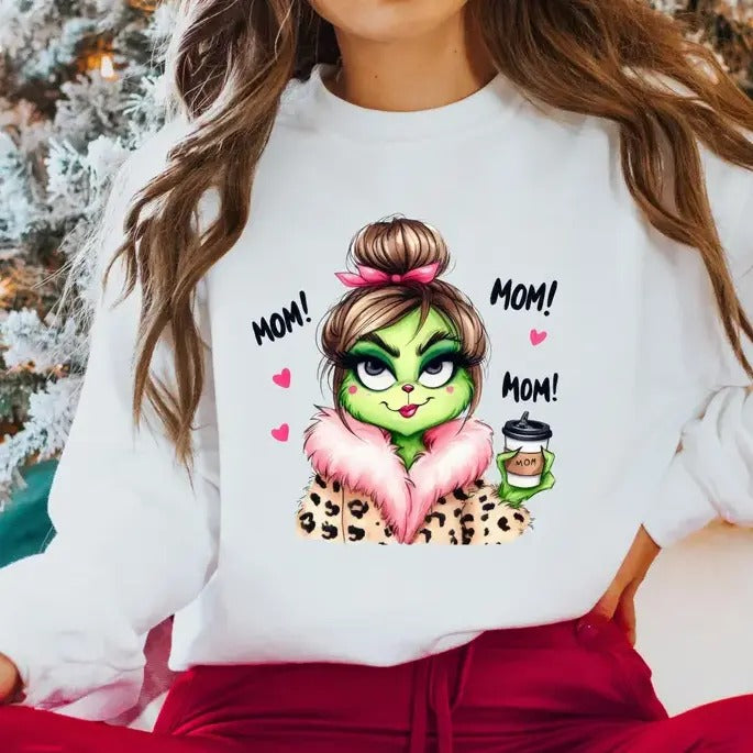Christmas Green MOM Crewneck Sweatshirt, Boujeeee MOM Christmas Sweater