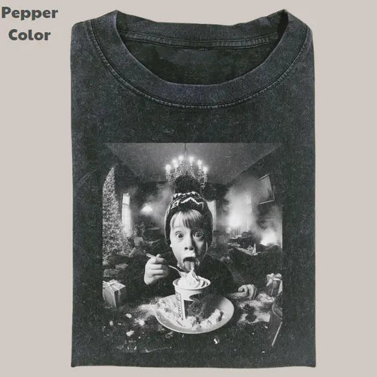 Christmas Home Alone Vintage Graphic Tee, Kevin Cream T-Shirt, Movies Tee, Unisex Meme Cringe Funny Dumb Shirt, Menswear Womenswear Streetwear