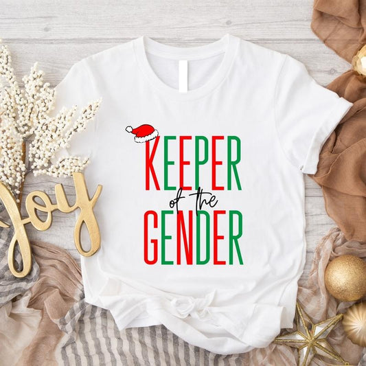 Christmas Keeper Of The Gender Shirt, Xmas Baby Announcement Tee, Matching Christmas Gender Reveal Party T-Shirt, Team Boy or Girl Tee