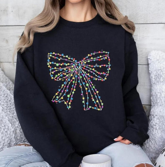 Christmas Light Coquette Bow Shirt, Christmas Season T-Shirt, New year Gift, Christmas Sweatshirt, Retro Christmas Shirt, Christmas Light