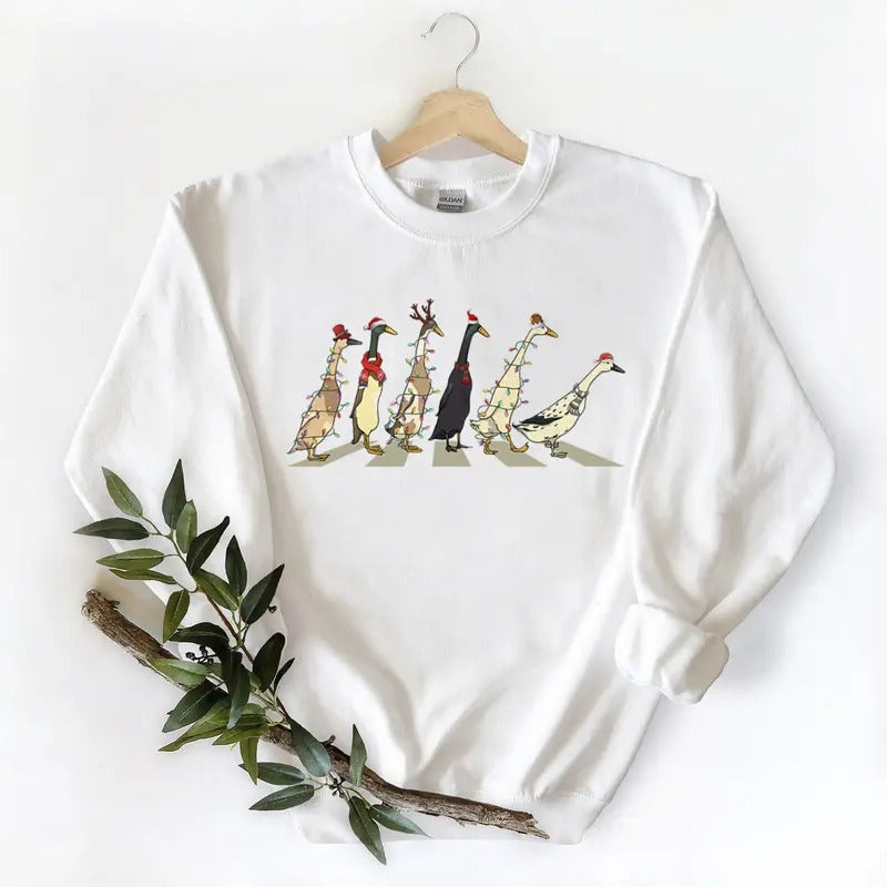 Christmas Mallard Duck Walking Sweatshirt, Merry Gifts Santa Duck for Women Men Unisex Duck Animal T-shirt Hoodie cotton...