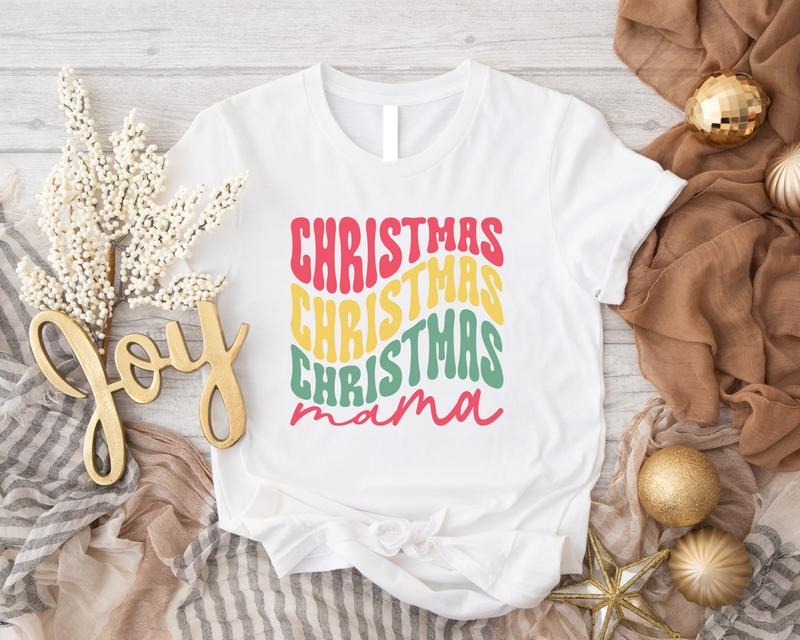 Christmas Mama Shirt, Retro Mama T-Shirt, Christmas Party Gift Tee For Mom, New Mom Xmas Shirt, Trendy Holiday Mother Tee.